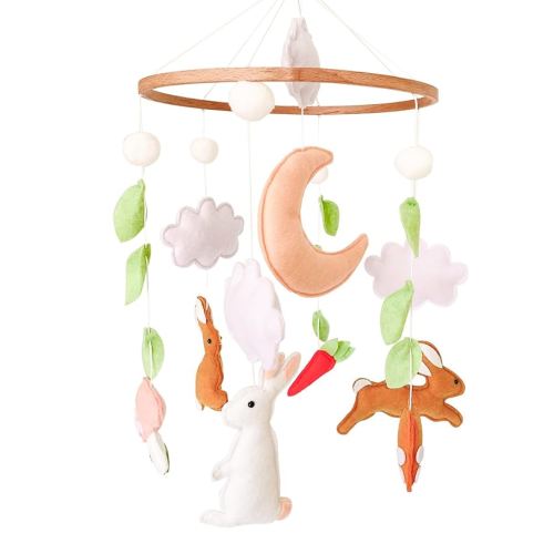 Baby Crib Mobile for Girls Boys, Woodland Baby Mobile for Crib, Bunny Nursery Mobile for Bassinet, Pack and Play, Rabbit Nursery Decor, Moon Cloud Mushroom
