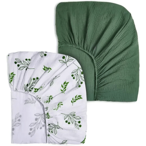 Lilian&Gema Muslin Crib Sheets, 2 Pack Cotton Crib Sheets Fitted for Standard Crib Mattress 52"x28", Soft and Breathable Green Crib Sheets for Baby Girls and Boys