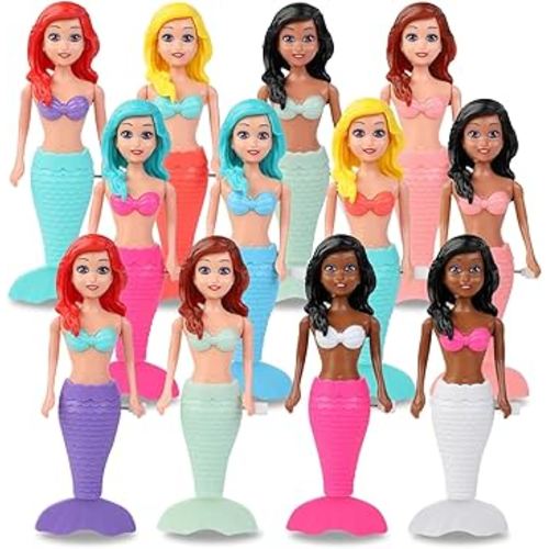 Mermaid Bath Toys for Toddlers Kids Girls - Princess Wind Up Tail Flap Floating Water Bathtub Toys, Swimming Pool Bathing Time Fun (12 Pack)