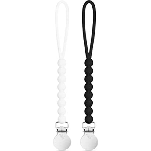 Ryan & Rose Cutie Clip 2 Pack - Pacifier Clip Holder Silicone (Judy-White/Judy-Black)