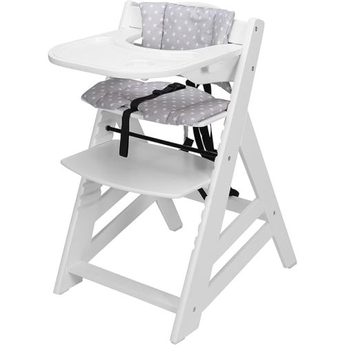 Wooden High Chair, Convertible Feeding Chair for Babies and Toddlers, Adjustable 3-in-1 Eating Chair, Easy to Clean, with Removable Tray, for 6M+, White