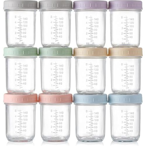 VITEVER 12 Pack Glass Baby Food Storage Containers - 8 oz Baby Food Storage Jars With Lids, Baby Food Maker, Microwave, Dishwasher & Freezer Safe