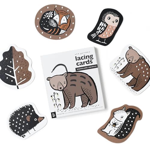 Wee Gallery Woodland Lacing Cards, Sewing Board and Travel Game for Toddlers and Preschoolers, Fine Motor Skills Toy, Montessori-Inspired Educational Kids Craft Activity for Ages 3+