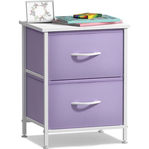 Sorbus Nightstand with 2 Drawers - Kids Bedside Furniture End Table Night Stand - Steel Frame, Wood Top & Easy Pull Fabric Bins - Dresser & Chest for Home, Bedroom Accessories, Office & College Dorm