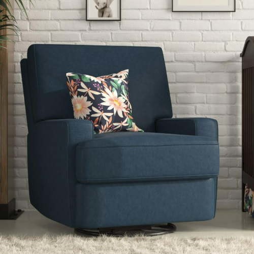 Baby Relax Rylan 4-in-1 Swivel Glider Rocker Recliner Chair, Dark Blue Velvet