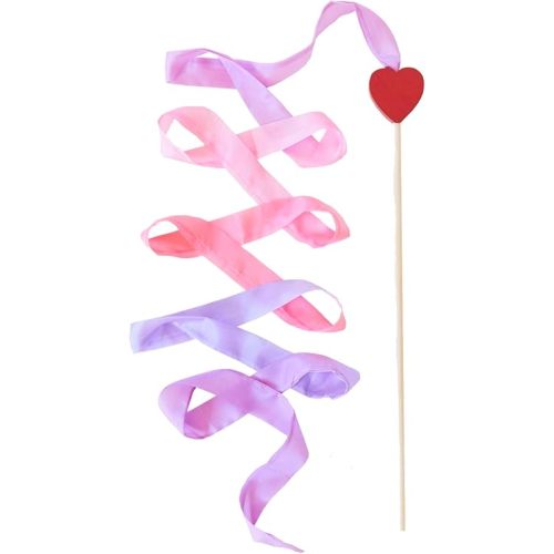 Sarah's Silks - Heart Silk Streamer, Baltic Birch Wood, 100% Real Silk, 8-Foot Long 1-Inch Wide Ribbon Dancer Wand