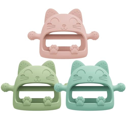 Baby Teether Toys,Silicone Teething Toys for Babies 0-6 Months,Never Drop Baby Chew Toys for Teething Relief, Teething Pacifiers,Baby Toys 0-6 Months,Ideal Gifts for Baby Shower（Cartoon Cat
