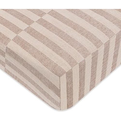 Babyletto 100% Organic Cotton Crib Sheet, GOTS-Certified, Fitted 360°, Ultra-Soft and Breathable Muslin - Cocoa Offset Stripe