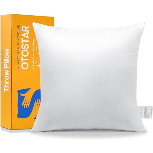 OTOSTAR Throw Pillow Insert, 20 x 20 Square Cushion Inner Soft Fluffy Plump Stuffer Cushion Pad White Decorative Pillow Insert