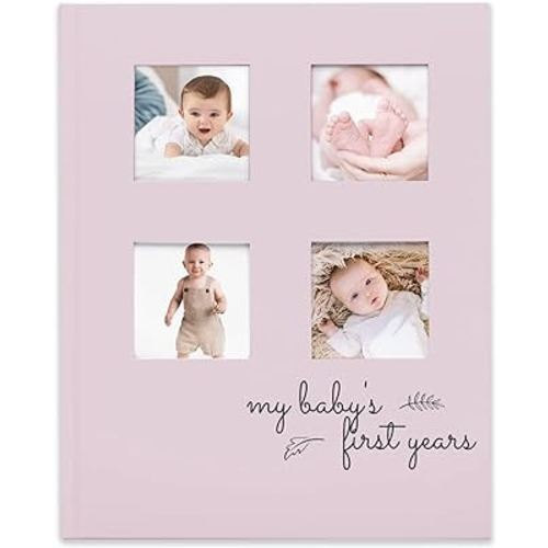 Baby Memory Book First 5 Years Journal - Modern Baby Milestone Book Hardcover 66 Pages, Baby’s First Year Book, Baby Book for Boys, Girls, Baby Photo Albums, Baby Scrapbook Album (Mist Pink)