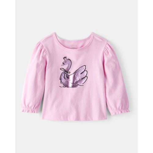 Baby Girl Metallic Swan Long-Sleeve Graphic Tee - Pink - Carter's | Carter's