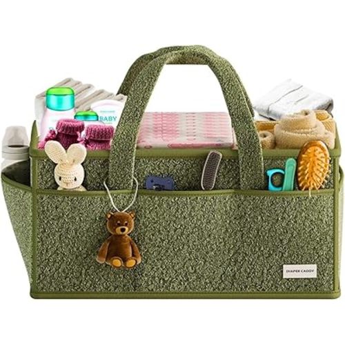 Large Diaper Caddy Organizer with Dividers - Baby Basket for Nursery and Changing Table - Portable Storage with Strong Handles for Diapers, Wipes and Newborn Essentials