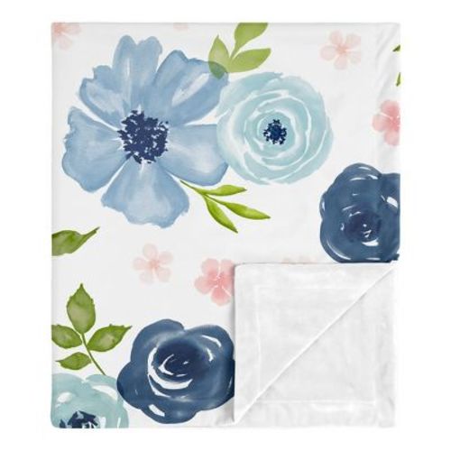 Sweet Jojo Designs Girl Baby Security Blanket Watercolor Floral Blue Green and Pink