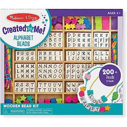 Amazon.com: Melissa & Doug Created by Me! Alphabet Beads Deluxe Wooden Stringing Beads, 200+ Beads and 8 Laces for Jewelry-Making : Melissa & Doug: Toys & Games