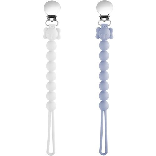 Dummy Clip- BPA Free, 2PCS Personalised Silicon Pacifier Clips for Boys, Newborn Baby Pacifier Holder Leash Chains Fits All Pacifier Teecher Toys Baby Shower(Blue-White)