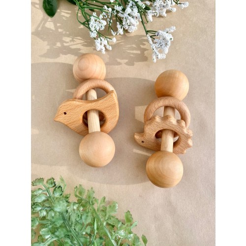 Montessori Wooden Baby Rattle | Baby Wood Toy | Natural Baby Rattle | Wood Rattle Toy | Baby Gift Rattle | Handmade Wooden Rattle | Animal
