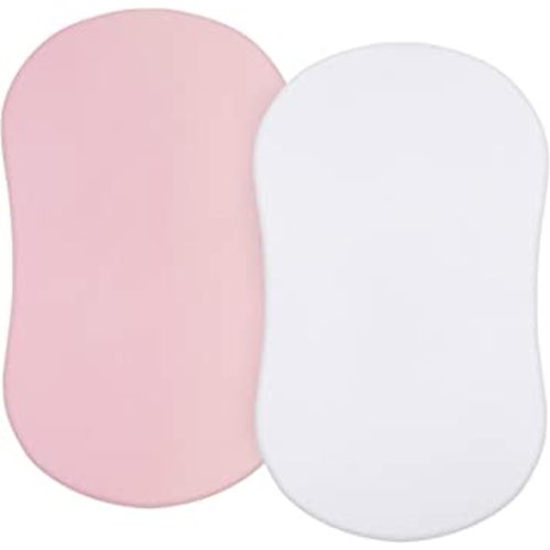 Bassinet Sheets Compatible with Halo Bassinest Swivel/Flex/Glide Sleeper and 4moms mamaRoo Sleep Bassinet, 100% Cotton, 2 Pack, Ultra Soft Bassinet Sheet for Baby, White & Pink