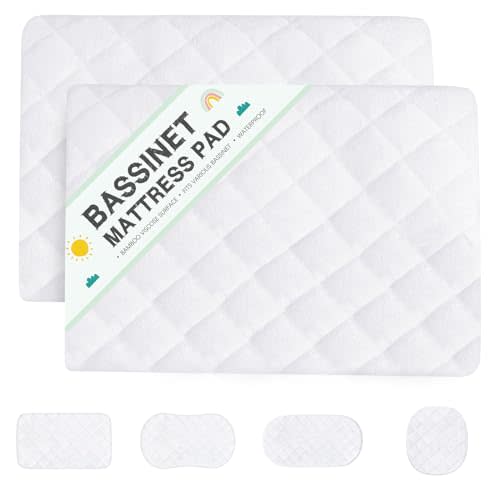 Bassinet Mattress Protector, Universal Fit for Halo Bassinest Swivel and Hourglass/Oval Bassinet Mattress, Ultra Soft Waterproof and Breathable, 2 Pack