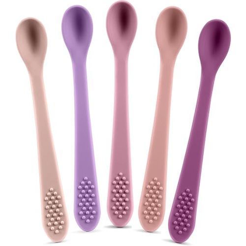 Baby Spoons First Stage Silicone Baby Spoon – Self Feeding Baby Utensils – Infant Spoons First Stage Baby Feeding Spoon - Soft & Gentle on Gums - BPA Free Silicone Baby Spoons Set (Pastel2)