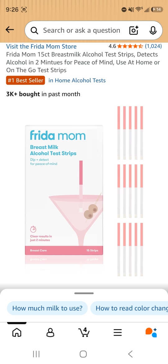 Frida Mom 15ct Breastmilk Alcohol Test Strips, Detects Alcohol in 2 Mintues for Peace of Mind, Use At Home or On The Go Test Strips