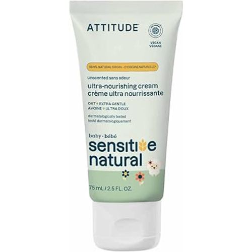 Attitude Deep Moisturizing Body Cream for Baby, Plant and Mineral-Based Ingredients, Vegan and Cruelty-free Personal Care Products for Sensitive Skin, Unscented, 2.5 Fl Oz