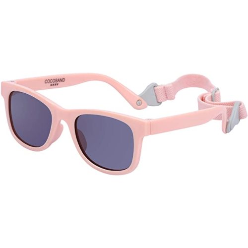 COCOSAND Baby Sunglasses with Strap - Baby Pink - Grey