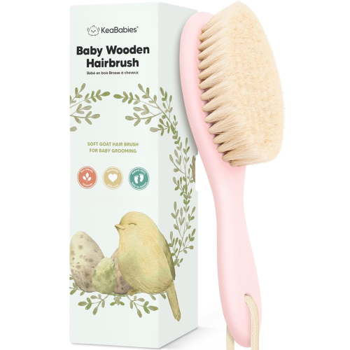 Wooden Baby Hair Brush - Cradle Cap Baby Brush with Soft Goat Bristles, Perfect Gentle Scalp Newborn Comb for Infant, Girls, Boys, Bath Essentials (Walnut, Oval)