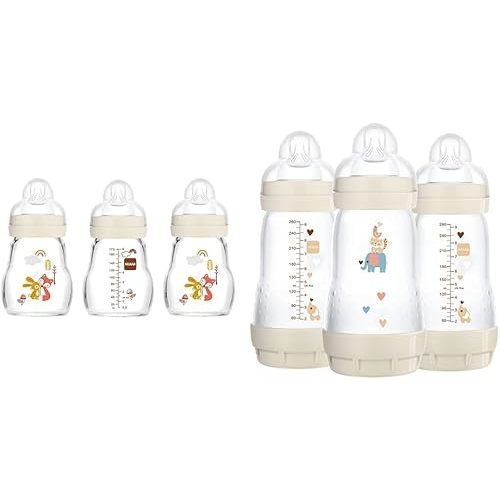 MAM Feel Good Glass Bottles and Anti-Colic Bottles Bundle, Premium 5oz 3 Pack and Easy Start 9oz 3 Pack