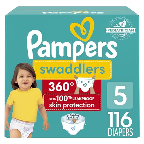 Pampers Diapers - Swaddlers 360 - Size 5, 116 Count, for up to 100% Leakproof Premium Skin Protection