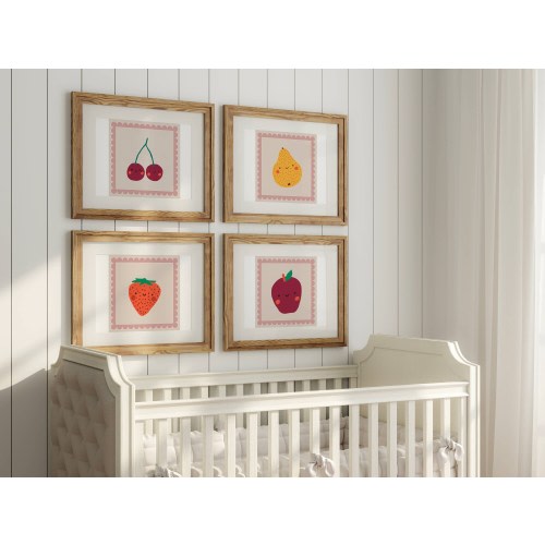 Set of 4 cute fruit art prints | Girl's fruit nursery decor | Digital downloadable kids art print | Eclectic kids room decor