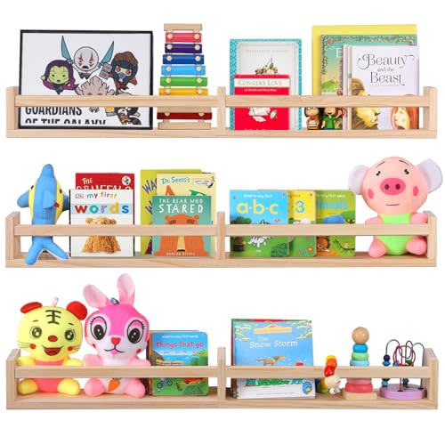birola Nursery Book Shelves for Wall Set of 3，Natural Wood Wall Bookshelves for Kids Room - Book Shelf for Wall(32 inches Set of 3)