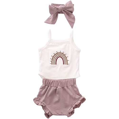 Thorn Tree Newborn Baby Girl Clothes Cotton Infant Romper Headband Shorts Play Wear Summer Rainbow Outfits
