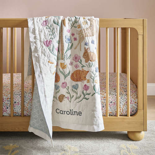 Wonderland Prairie Embroidered Organic Cotton Voile Baby Crib Quilt