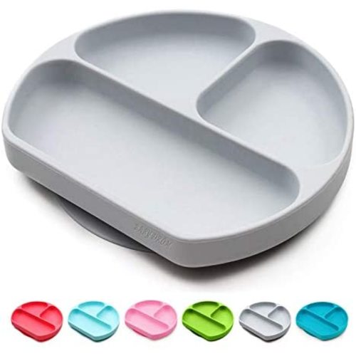 BABY DROM Toddler Self-Feeding Suction Plate – Divided Food-Grade Silicone Suction Plate for Weaning Babies, BPA-Free, Microwave, Dishwasher & Oven Safe – Infant Feeding Bowls