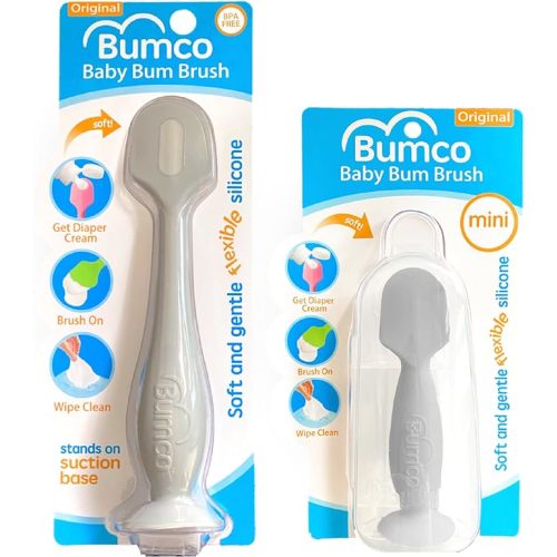 Bumco Baby Bum Brush + Mini Diaper Cream Spatula with Case - BPA-Free Butt Spatula Baby, Soft Diaper Spatula, Baby Diaper Cream Applicator, Mom-Invented Diaper Bag Essentials, Butt Spatula