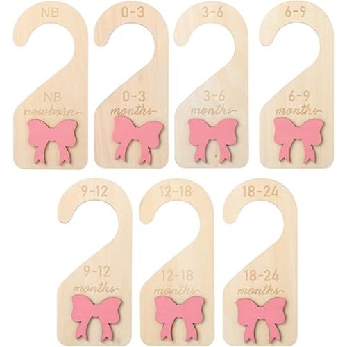 8Pcs Baby Closet Dividers - Bow Nursery Decor For Girl - Wooden Baby Clothes Size Dividers for Newborn to Toddler, Adorable Nursery Decor Hanger Dividers Easily Organize Your Little Baby Girls or Boys
