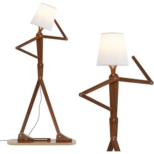 Cool Tall Floor Lamp Decorative Reading Standing Wood Swing Arm Wood Lighting for Corner Kids Boys Girls Bedroom Living Room Home Improvement Office Farmhouse - with LED Bulb (Walnut)