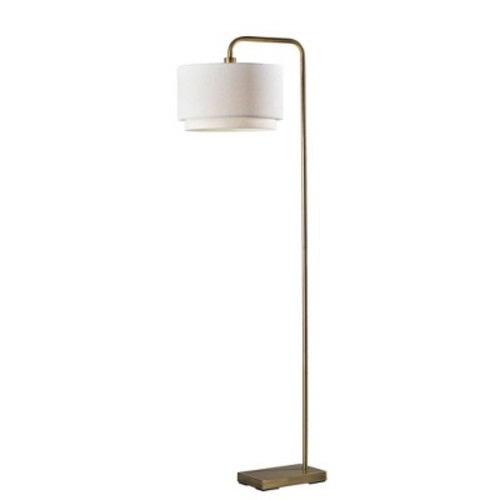 Adesso Brinkley Floor Lamp Brass: ETL Listed, 2-Tier White Drum Shade, Metal Base, Rotary Switch