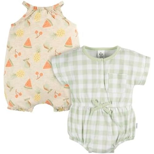 Gerber Baby Girls' Sleeveless and Short Sleeve Romper Set