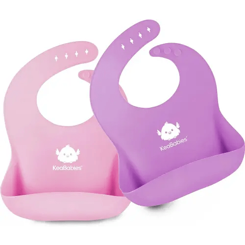 KeaBabies 2-Pack Silicone Bibs for Babies, Silicone Baby Bibs for Eating, Food-Grade Pure Silicone Bib, Toddler Bibs, Waterproof Bibs, Feeding Bibs, Silicon Bibs for Toddlers, Boys (Cotton Candy)