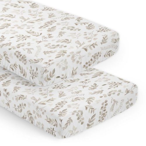 Sweet Jojo Designs Gender Neutral Unisex Fitted Crib Sheets Set Botanical Ivory Beige Taupe and White 2pc
