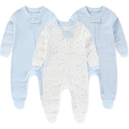 Zipper Baby Footies Rompers Long Sleeve 3 Pack