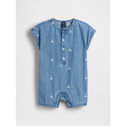 Baby Embroidered Brannan Bear Denim Shorty One-Piece