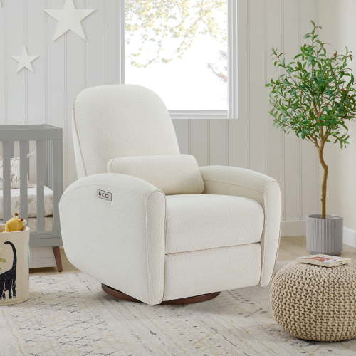 CHITA Power Swivel Glider Recliner, Upholstered Boucle Armchair with Charging Outlets, for Living Room, Nursery & Bedroom, Cream Fabric