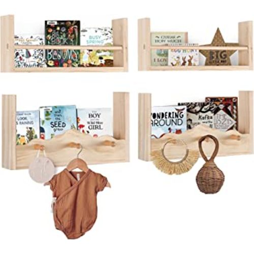 comax Nursery Floating Book Shelves Wall Bookshelf for Kids, Wall Book Shelf for Kids Room Bedroom, Hanging Nursery Book Shelves Wall Mounted Bookshelves, Hanging Baby Bookshelf Nursery Shelves Wooden
