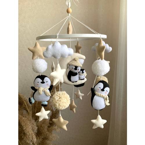 baby mobile penguins, crib mobile, penguin gift, baby girl nursery