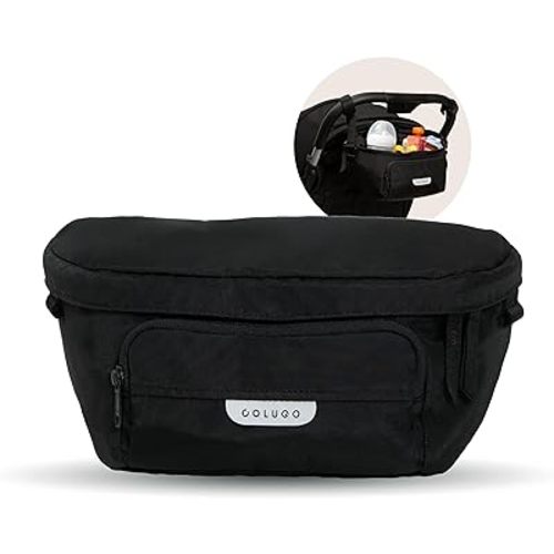 Colugo On-The-Go Stroller Organizer Insert with Zipper, Caddy with Cup Holder, Stroller Accessories for Parents specially designed to fit to your stroller with Non Slip Straps (Black)