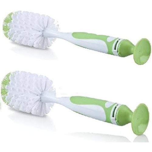 Nuby 2 Pack Easy Clean Bottle Brush with Suction Base, Colors May Vary (Green)