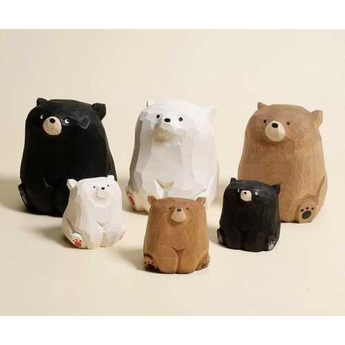 Wooden Bear Figurines (sold individually) Panda Bear, Brown Bear, Polar Bear, Black Bear