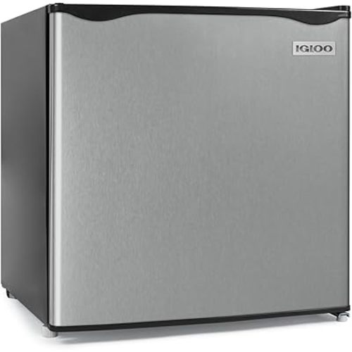 Igloo 1.6 Cu.Ft. Compact Refrigerator, Adjustable Thermostat, Glass Shelves, Includes Scraper, Ice Cube Freezer Drip Tray, Platinum